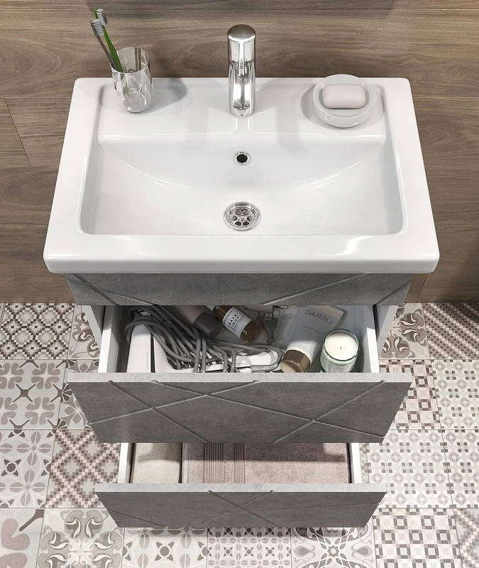 Тумба с раковиной Vigo Geometry 50 tn.GEO.FOS.50.2Y бетон-com цвет Бетон Белый