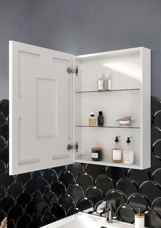 Зеркальный шкаф Sancos Cube 60 CU600 с подсветкой Белый с сенсорным выключателем МДФ / ЛДСП, стекло