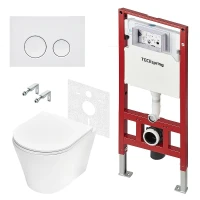 Унитаз с инсталляцией Tece Spring base K401110WCK цвет Белый с сиденьем Микролифт и клавишей смыва цвет Белый глянцевый
