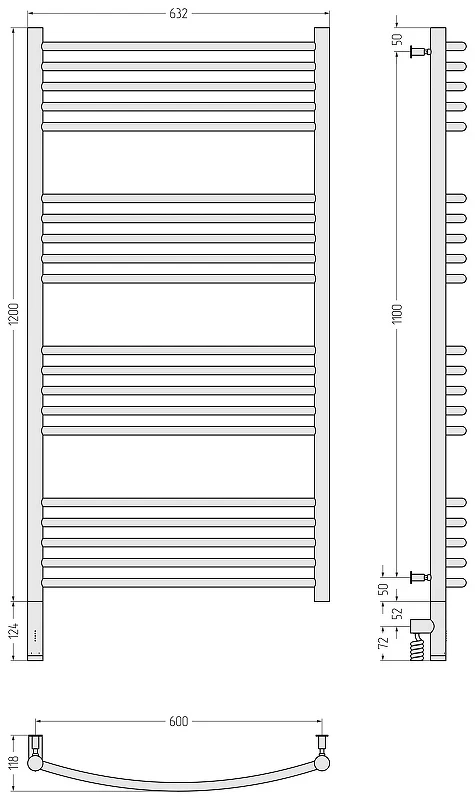 Электрический полотенцесушитель Сунержа Богема 3.0 выгнутая 120x60 30-5802-1260 цвет Матовый белый