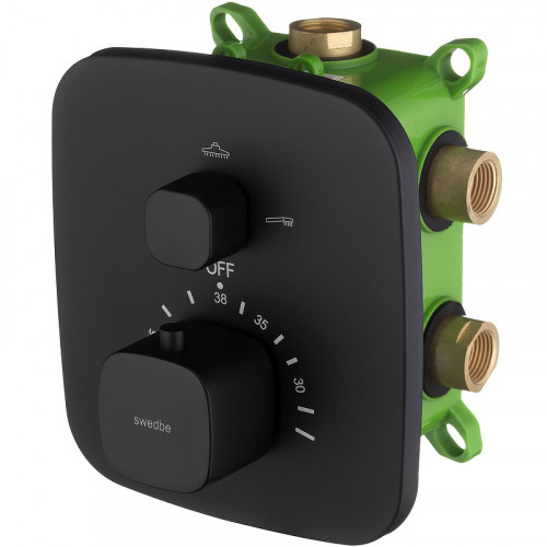 Смеситель для душа Swedbe Platta 9032B с термостатом Черный матовый латунь встраиваемый