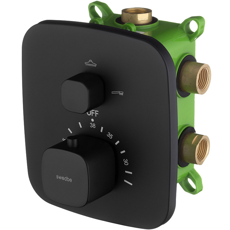 Смеситель для душа Swedbe Platta 9032B с термостатом Черный матовый латунь встраиваемый