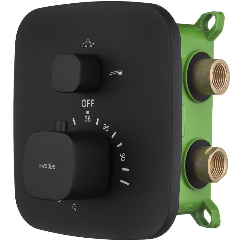 Смеситель для душа Swedbe Platta 9032B с термостатом Черный матовый латунь встраиваемый