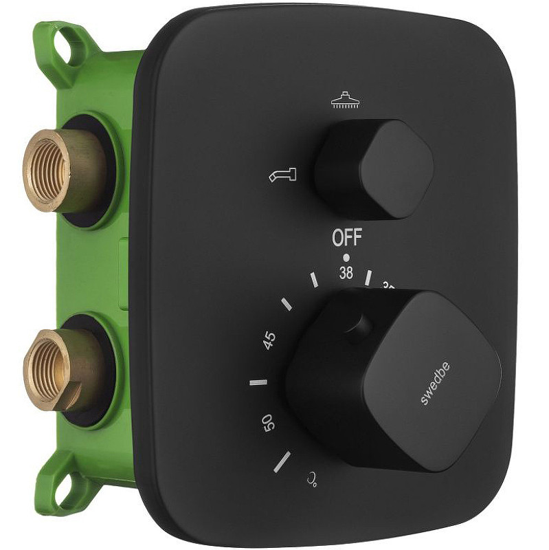 Смеситель для душа Swedbe Platta 9032B с термостатом Черный матовый латунь встраиваемый