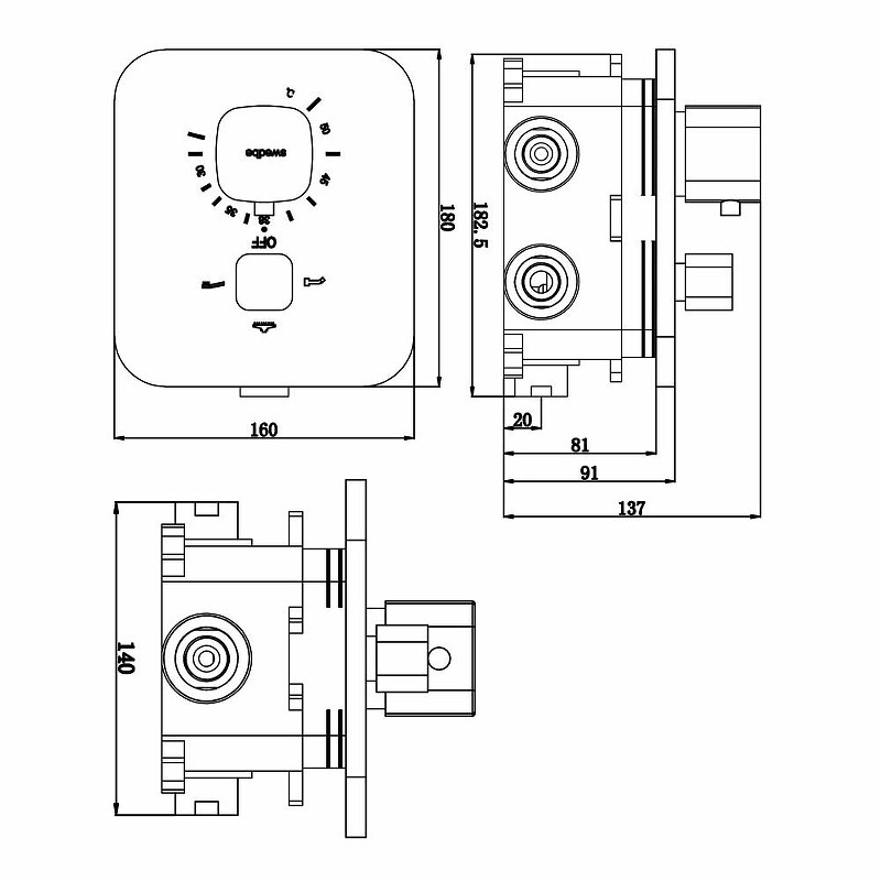 Смеситель для душа Swedbe Platta 9032B с термостатом Черный матовый латунь встраиваемый