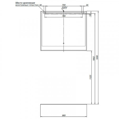 Зеркало Aquanet Милан 100 336396 с подсветкой Дуб рошелье с сенсорным выключателем МДФ / ЛДСП, стекло