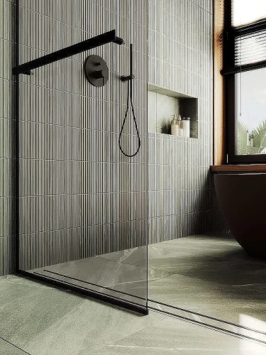 Душевая перегородка Maybah Glass MGD-715-6у 1190х1950 в узком профиле с полотенцедержателем Черный стекло бронзовое