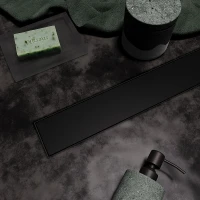 Душевой лоток Veconi Stesso Black 400 VS400B с решеткой цвет Черный матовый / под плитку