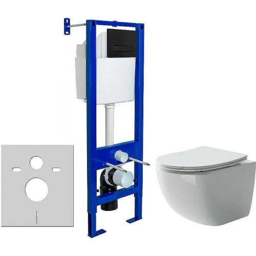 Унитаз с инсталляцией Ceramicanova Forma CN3009 + Berges Atom 410 040340 с сиденьем Микролифт и Черной матовой клавишей смыва