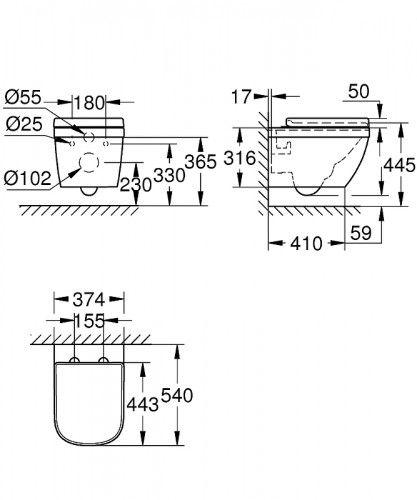 Унитаз Grohe Euro Ceramic 39554000 подвесной с сиденьем Микролифт фарфор подвесной