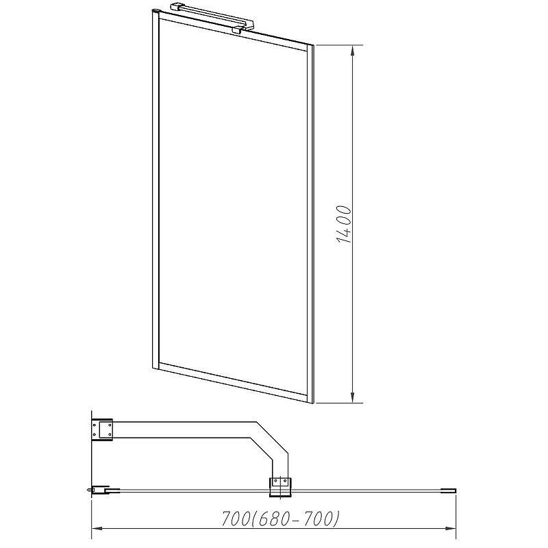 Шторка на ванну Vincea 70x140 VSB-41700FLGM профиль Вороненая сталь стекло рифленое