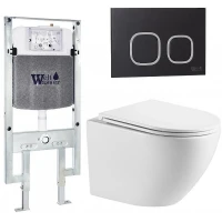 Комплект унитаза с инсталляцией WeltWasser AMBERG 497 ST + MERZBACH 043 MT-WT + AMBERG RD-BL 10000011415 цвет Белый матовый с сиденьем Микролифт и клавишей смыва цвет Черный