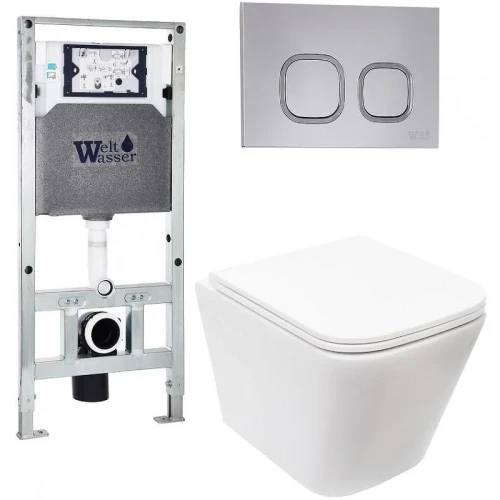 Комплект унитаза с инсталляцией WeltWasser AMBERG 506 ST + GELBACH 043 MT-WT + AMBERG RD-CR 10000011907 цвет Белый матовый с сиденьем Микролифт и клавишей смыва цвет Хром