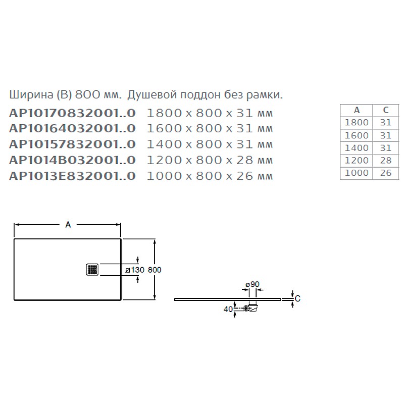 Душевой поддон из композитного материала Roca Terran 160x80 AP10164032001400 Черный