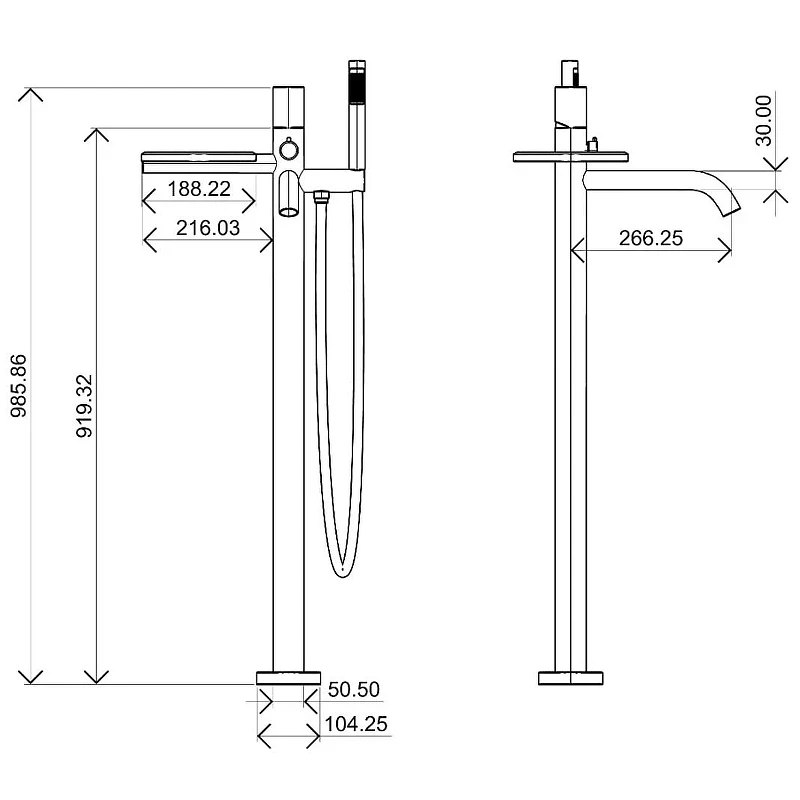 Смеситель для ванны Boheme Stick 129-GM.2 Оружейная сталь латунь на пол