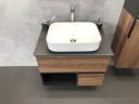 Тумба с раковиной Comforty Штутгарт 75 00-00001884 подвесная Дуб темно-коричневый Черная столешница МДФ / ЛДСП