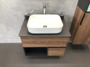 Тумба с раковиной Comforty Штутгарт 75 00-00001884 подвесная Дуб темно-коричневый Черная столешница МДФ / ЛДСП