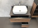 Тумба с раковиной Comforty Штутгарт 75 00-00001884 подвесная Дуб темно-коричневый Черная столешница МДФ / ЛДСП