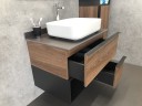 Тумба с раковиной Comforty Штутгарт 75 00-00001884 подвесная Дуб темно-коричневый Черная столешница МДФ / ЛДСП