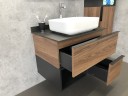 Тумба с раковиной Comforty Штутгарт 75 00-00001884 подвесная Дуб темно-коричневый Черная столешница МДФ / ЛДСП