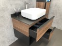 Тумба с раковиной Comforty Штутгарт 75 00-00001884 подвесная Дуб темно-коричневый Черная столешница МДФ / ЛДСП