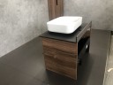 Тумба с раковиной Comforty Штутгарт 75 00-00001884 подвесная Дуб темно-коричневый Черная столешница МДФ / ЛДСП