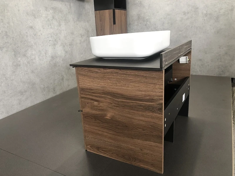 Тумба с раковиной Comforty Штутгарт 75 00-00001884 подвесная Дуб темно-коричневый Черная столешница МДФ / ЛДСП
