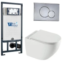 Комплект унитаза с инсталляцией WeltWasser MARBERG 507 + MERZBACH 043 XL GL-WT + MAR 507 RD-CR 10000013807 цвет Белый глянцевый с сиденьем Микролифт и клавишей смыва цвет Хром