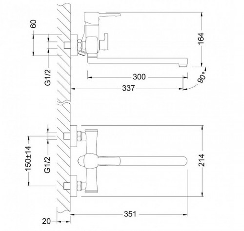 Смеситель для ванны Lemark Evitta LM0551C универсальный Хром латунь на стену