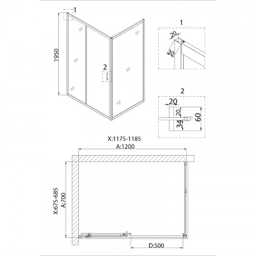 Душевая дверь Niagara Nova 120 NG-82-12AB профиль Черный стекло прозрачное