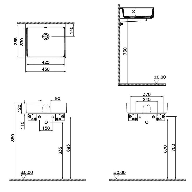 Раковина-чаша Vitra ArchiPlan 45 7403B003-0012 Белая фарфор накладная