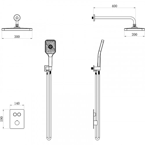Душевая система beWash BV3ITSS225 с термостатом Белая матовая латунь встраиваемый