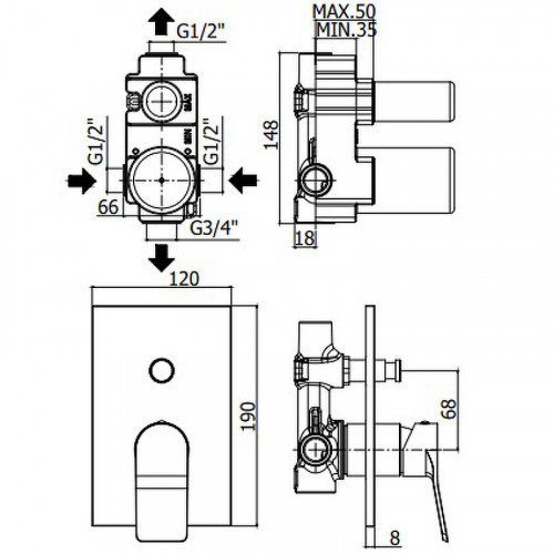 Смеситель для душа Paffoni Tilt TI015NO/M Черный матовый латунь встраиваемый