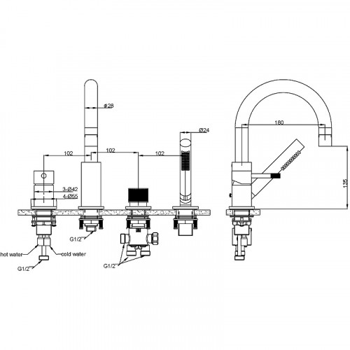 Смеситель на борт ванны Boheme Uno 460-GM Оружейная сталь латунь
