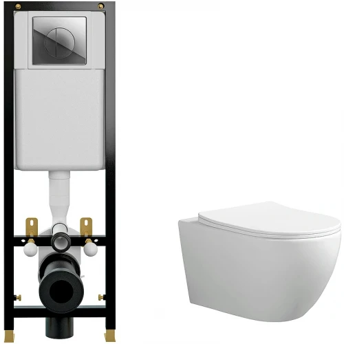 Комплект унитаза Ceruttispa Orlter Aria Tornado CT9955 с инсталляцией Cersanit Black 35 S-IN-BLACK-Cg-w с сиденьем Микролифт и клавишей смыва Хром фарфор подвесной