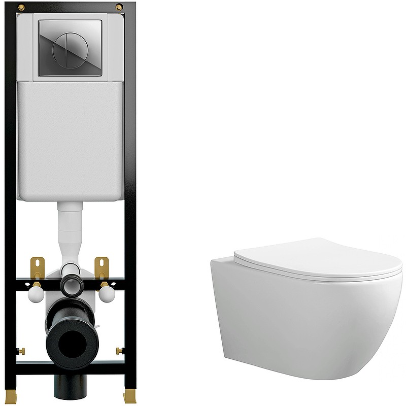 Комплект унитаза Ceruttispa Orlter Aria Tornado CT9955 с инсталляцией Cersanit Black 35 S-IN-BLACK-Cg-w с сиденьем Микролифт и клавишей смыва Хром фарфор подвесной