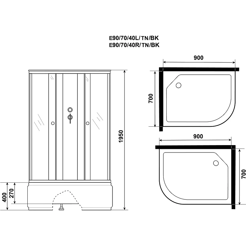 Душевая кабина Niagara Eco 90x70 L E90/70/40L/TN/BK без гидромассажа
