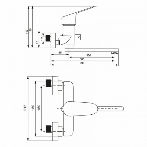 Смеситель для ванны WesnaArt Nova NOV03-320Black универсальный Черный матовый латунь на стену