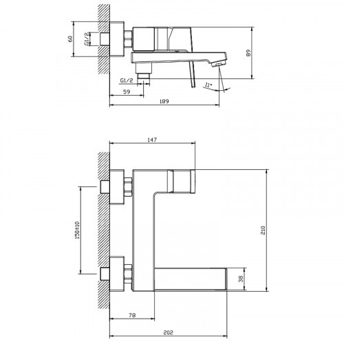 Смеситель для ванны Splenka S01.30 Хром латунь на стену