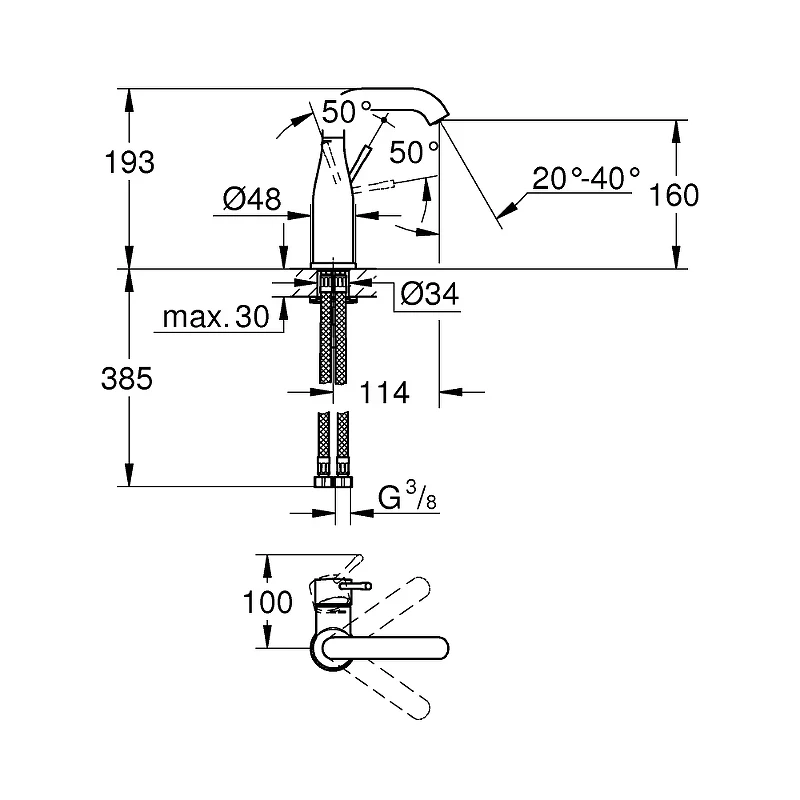 Смеситель для раковины Grohe Essence+ 23463001 Хром латунь