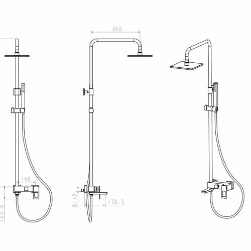 Душевая система Boheme Q 148-GG Золото латунь на стену