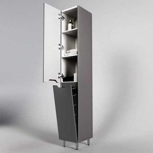 Шкаф пенал Style Line Марелла 30 L Люкс Plus СС-00002444 с бельевой корзиной Серый матовый антискрейтч МДФ / ЛДСП