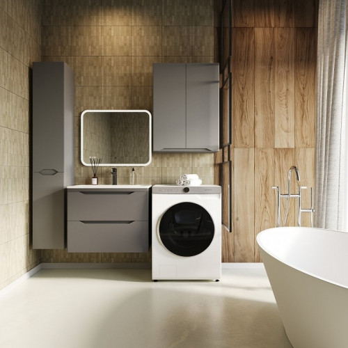 Шкаф пенал Style Line Марелла 30 L Люкс Plus СС-00002444 с бельевой корзиной Серый матовый антискрейтч МДФ / ЛДСП