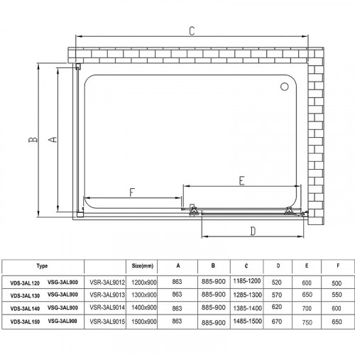 Душевой уголок Vincea Alpha 120x90 VSR-3AL9012CLB профиль Черный стекло прозрачное