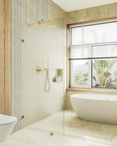 Душевая перегородка Maybah Glass MGD-270-3 990x1950 коннектор стена-стекло Золото стекло сатиновое
