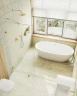 Душевая перегородка Maybah Glass MGD-270-3 990x1950 коннектор стена-стекло Золото стекло сатиновое