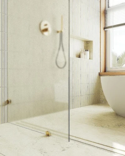 Душевая перегородка Maybah Glass MGD-270-3 990x1950 коннектор стена-стекло Золото стекло сатиновое