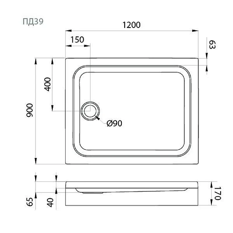 Акриловый поддон для душа Triton ПД39 120х90 Щ0000074031 цвет Белый