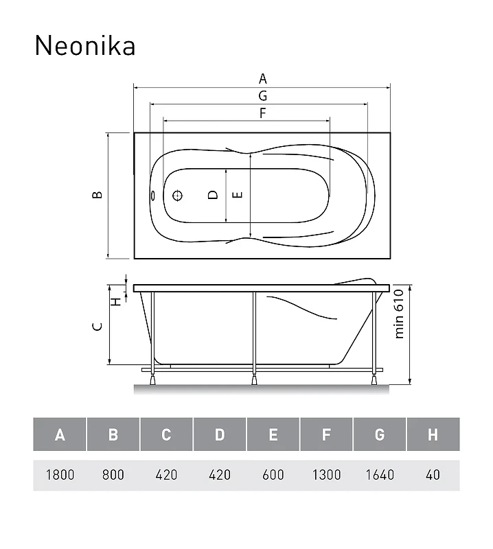Акриловая ванна Relisan Neonika 180x80 Гл000000976 без гидромассажа