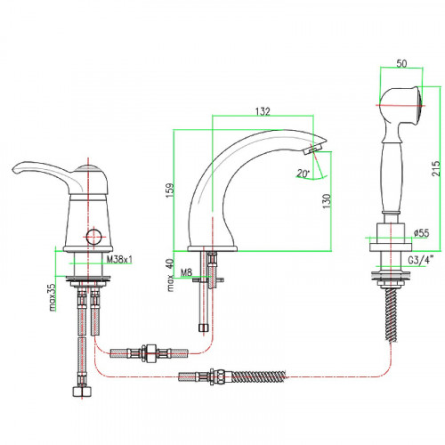 Смеситель на борт ванны Webert Aurora AU850701010
